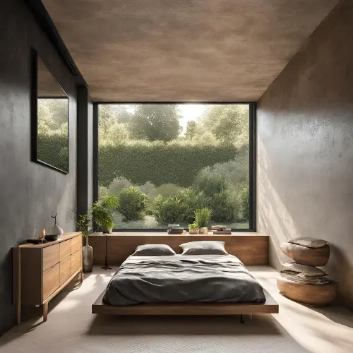Magnifique chambre dont les murs sont en béton ciré